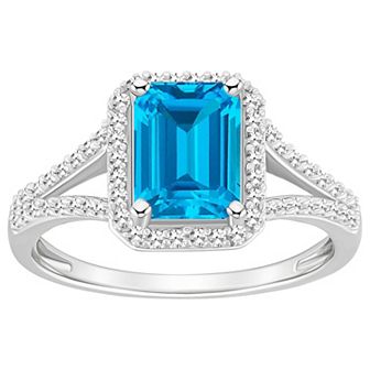 Celebration Gems Sterling Silver Gemstone & 1/4 Carat T.W. Diamond Halo Ring