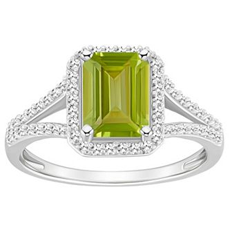 Celebration Gems Sterling Silver Gemstone & 1/4 Carat T.W. Diamond Halo Ring