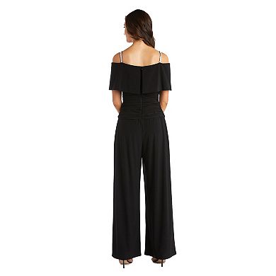 Women's R&M Richards Cold-Shoulder Ruched Bodice Jumpsuit