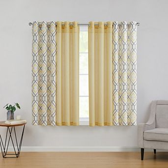 VCNY Home Jackston Solid and Print Set of 4 Window Curtain Panels