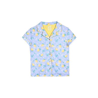 Sleep On It Girls 2-piece Short-sleeve Button Down Collared Coat Pajama Set W/ Matching Scrunchie