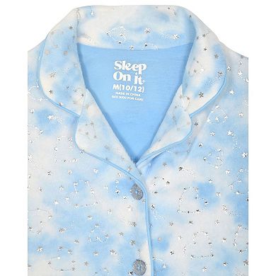 Sleep On It Girls 2-Piece Button-Front Coat Pajama Top and Pajama Pants Set