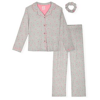 Sleep On It Girls 2 pc Button-Front Coat Pajama Top and Pajama Pants Set
