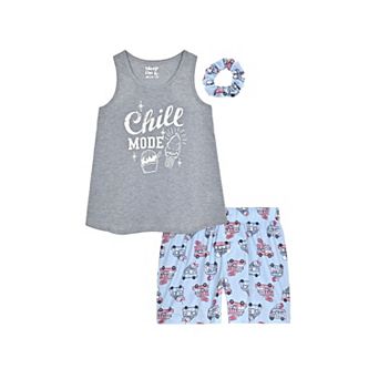 Sleep On It Girls 2 pc Sleeveless Tank-top Jersey Pajama Shorts Set With Matching Hair Scrunchie