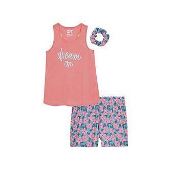 Sleep On It Girls 2 pc Sleeveless Tank-top Jersey Pajama Shorts Set With Matching Hair Scrunchie