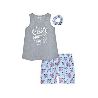 Sleep On It Girls 2 pc Sleeveless Tank-top Jersey Pajama Shorts Set With Matching Hair Scrunchie