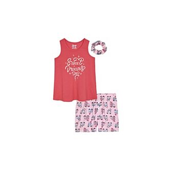 Sleep On It Girls 2 pc Sleeveless Tank-top Jersey Pajama Shorts Set With Matching Hair Scrunchie