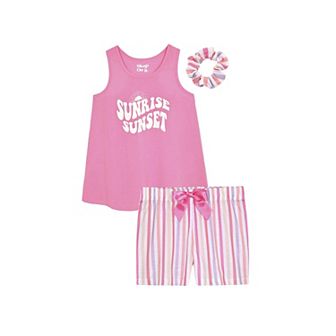 Sleep On It Girls 2 pc Sleeveless Tank-top Jersey Pajama Shorts Set With Matching Hair Scrunchie