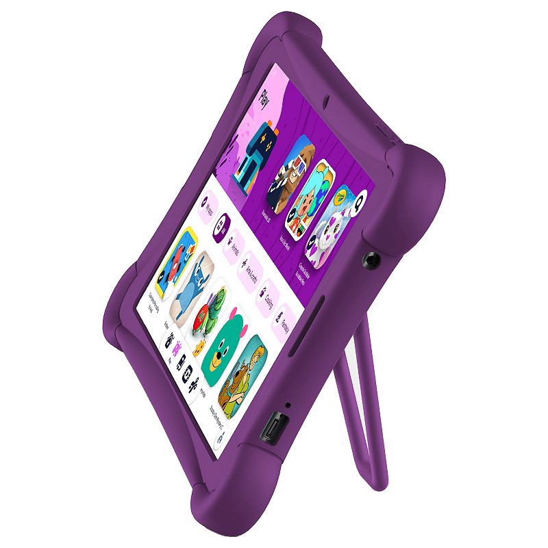 ME K10 Google Kids Space 10" 128GB Tablet with Silicone Bumper Case Kickstand, Purple