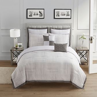 Sweet Home Collection Walter Stripe Squares Comforter Set with Shams & Throw Pillows