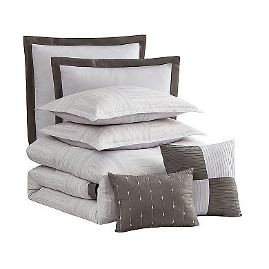 Sweet Home Collection Walter Stripe Squares Comforter Set with Shams & Throw Pillows