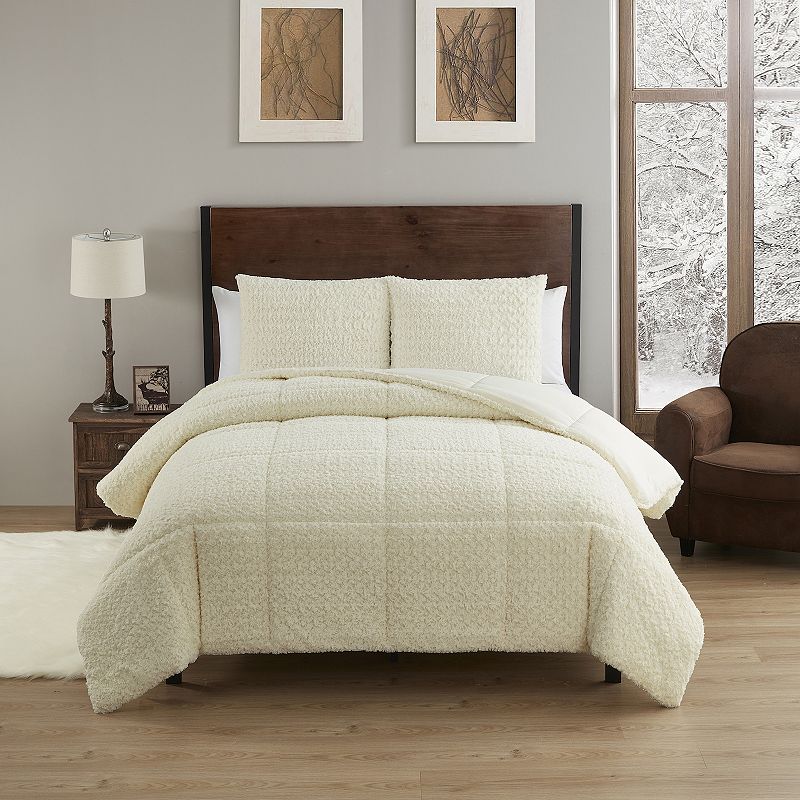 Sweet Home Collection Mika Faux Fur Comforter Set with Shams, White, King