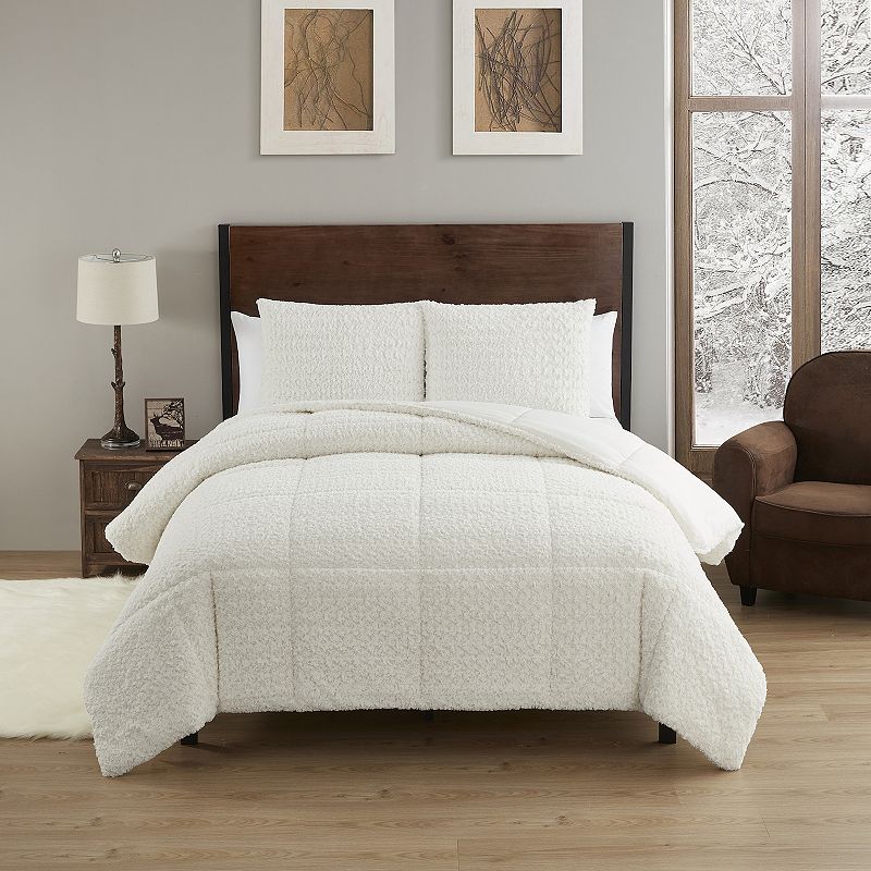 Sweet Home Collection Mika Faux Fur Comforter Set with Shams, White, Queen