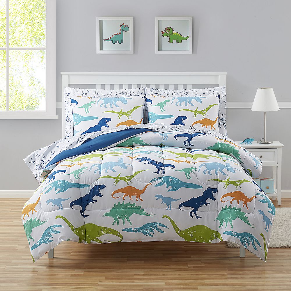 Kids Dinosaur Duvet Cover Twin Size - Cartoon Dino Bedding Set With Zipper & Ties, Soft Microfiber