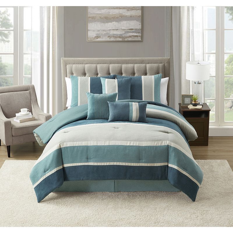 Sweet Home Collection Harvey Suede Comforter Set with Shams, Blue, King