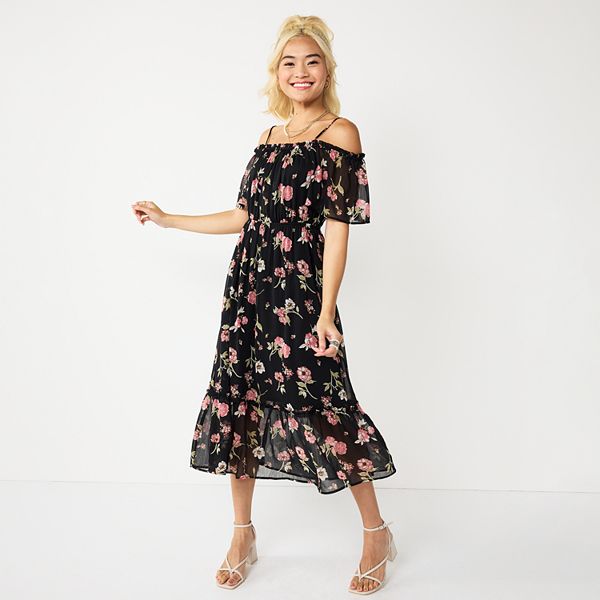 Juniors' Rewind Cold Shoulder Midi Dress