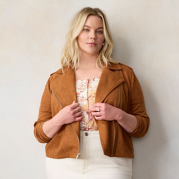 Plus Size LC Lauren Conrad Faux-Suede Moto Jacket