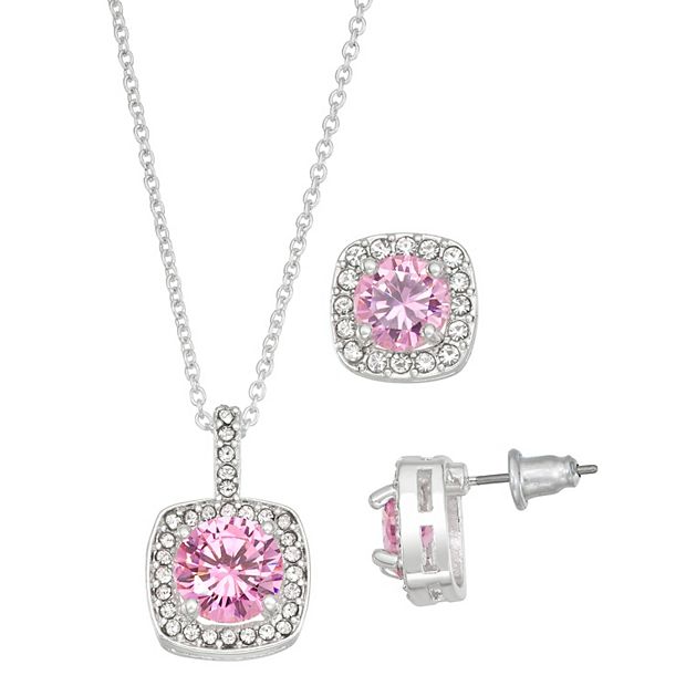 Pave CZ Heart Lock Necklace and Earrings Set in Rose Gold over