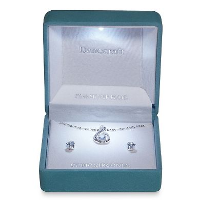 Danecraft Fine Silver Plated Cubic Zirconia Pave Infinity Pendant & Stud Earring Set