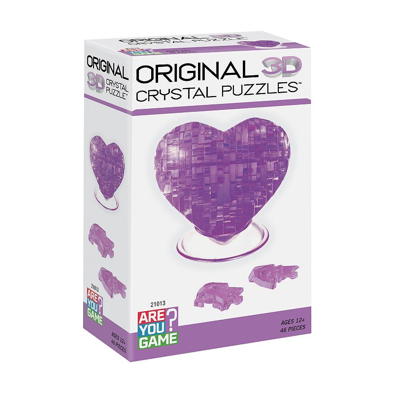 AreYouGame 46-Piece 3D Purple Heart Crystal Puzzle, Multicolor