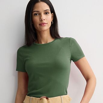 Women's Nine West Fitted Ribbed Crewneck Top