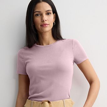 Women's Nine West Fitted Ribbed Crewneck Top