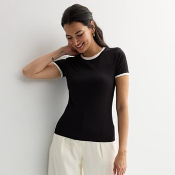 Women's Nine West Fitted Ribbed Crewneck Top