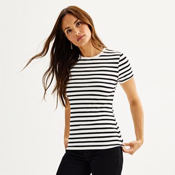 Women's Nine West Fitted Ribbed Crewneck Top