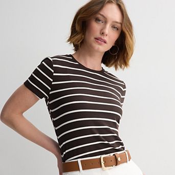 Women's Nine West Fitted Ribbed Crewneck Top