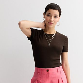 Women's Nine West Fitted Ribbed Crewneck Top