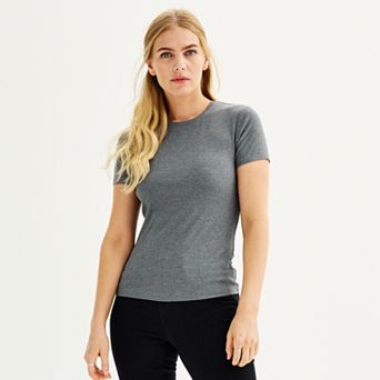 Women's Nine West Fitted Ribbed Crewneck Top