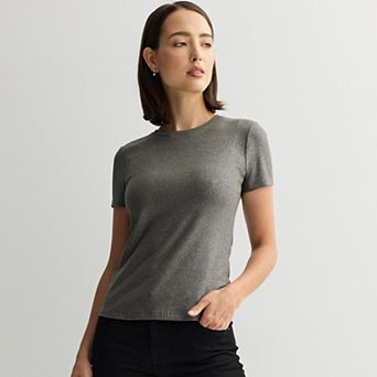 Women's Nine West Fitted Ribbed Crewneck Top