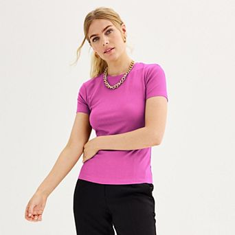 Women's Nine West Fitted Ribbed Crewneck Top