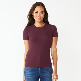 Women's Nine West Fitted Ribbed Crewneck Top