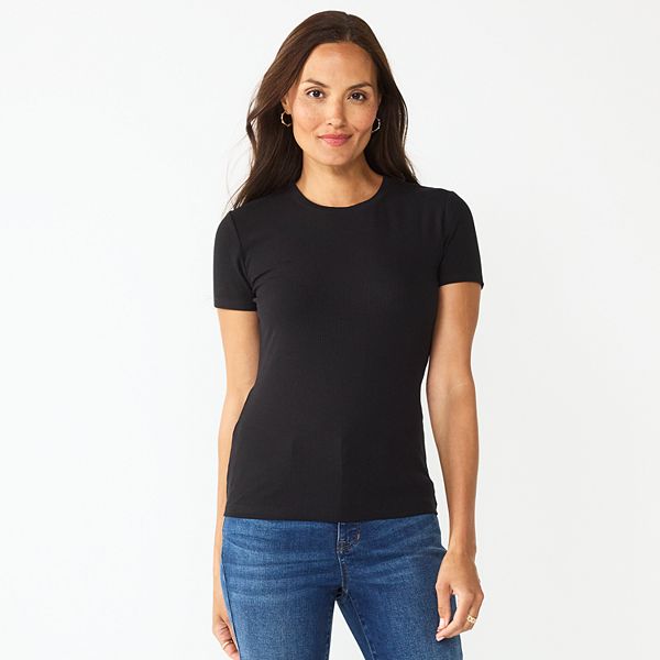 Women's Nine West Fitted Ribbed Crewneck Top