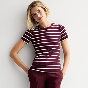 Women's Nine West Fitted Ribbed Crewneck Top