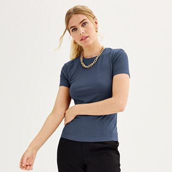 Women's Nine West Fitted Ribbed Crewneck Top