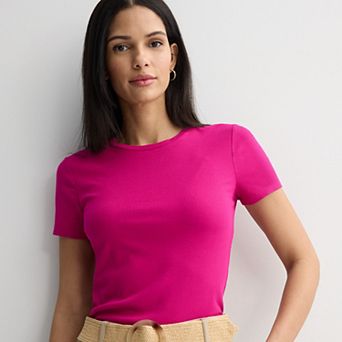 Women's Nine West Fitted Ribbed Crewneck Top