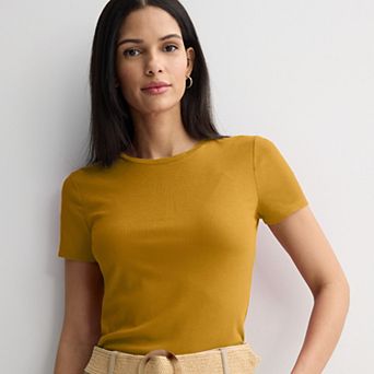 Women's Nine West Fitted Ribbed Crewneck Top