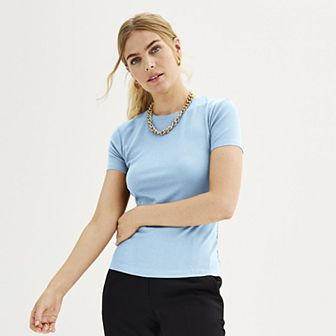 Women's Nine West Fitted Ribbed Crewneck Top