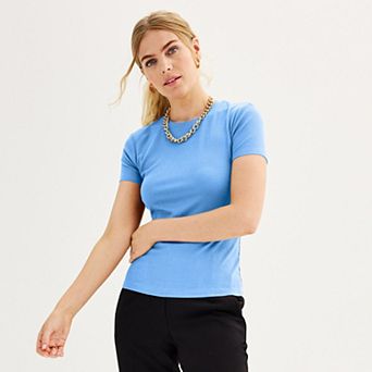 Women's Nine West Fitted Ribbed Crewneck Top