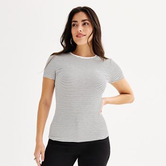 Women's Nine West Fitted Ribbed Crewneck Top