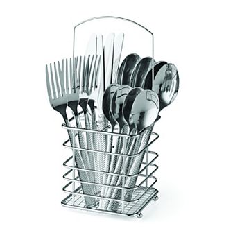 Cambridge Bromwell Mirror 16 pc Flatware Set with Chrome Storage Caddy