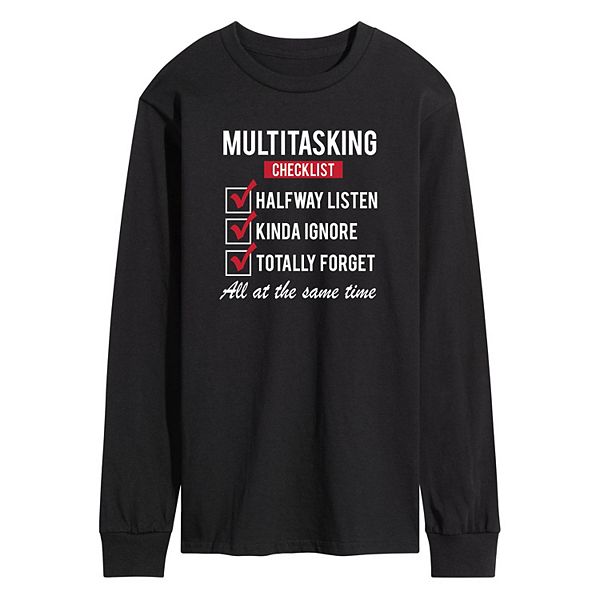 Men's Multitasking Checklist Long Sleeve Tee