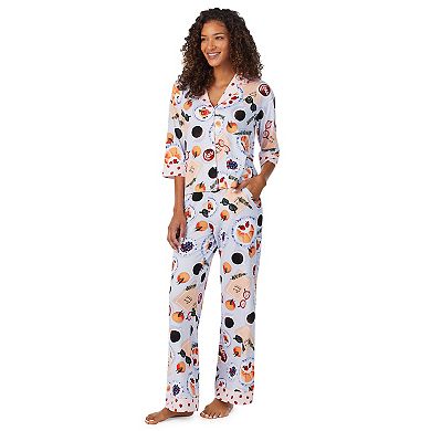 Women's Beauty Sleep Social Billie 3/4-Sleeve Notch Collar Top & Pajama Pants Sleep Set
