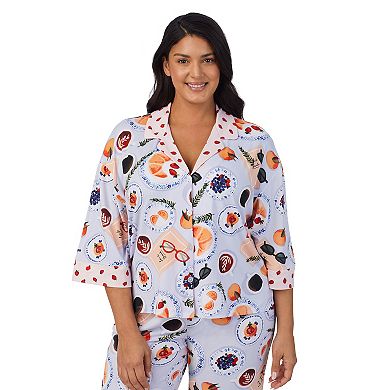 Plus Size Beauty Sleep Social Cozy 3/4-Sleeve Notch Collar Top & Pajama Pants Sleep Set