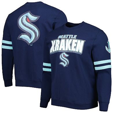 Men's Mitchell & Ness Deep Sea Blue Seattle Kraken Allover Logo Pullover Sweatshirt
