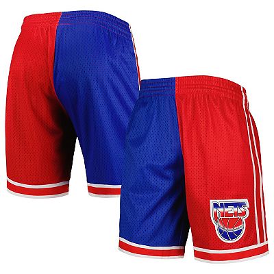 Men s Mitchell Ness Blue Red New Jersey Nets Hardwood Classics 1993 Split Swingman Shorts