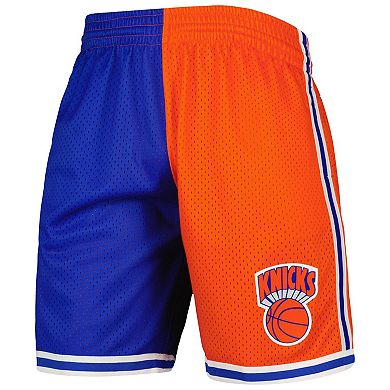Men's Mitchell & Ness Blue/Orange New York Knicks Hardwood Classics 1991 Split Swingman Shorts