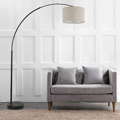 FC Design Modern 81" Tall Standing Adjustable Arched Floor Lamp with Drum Shade and Marble Base